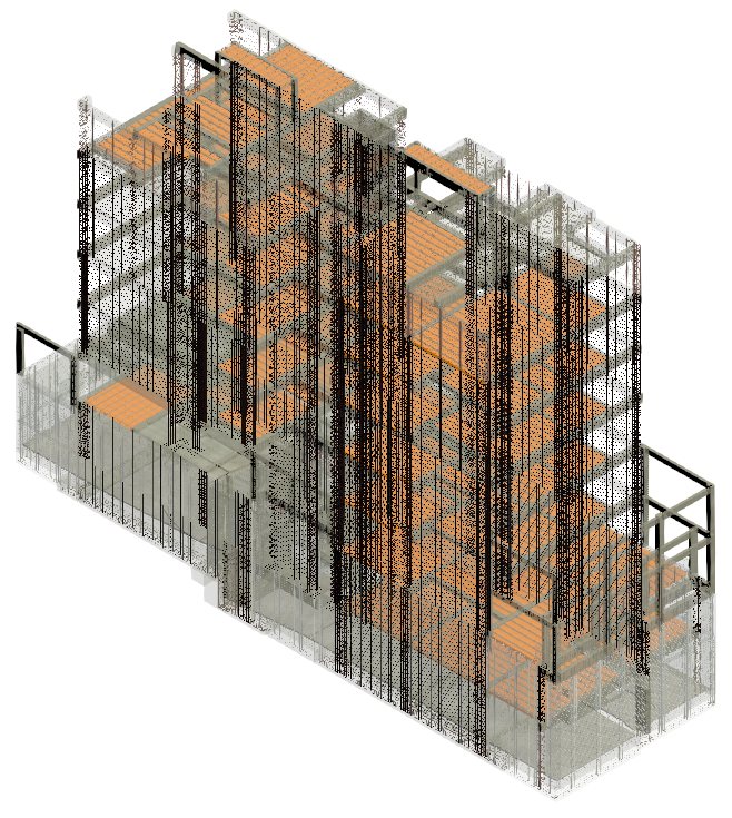 Modelo de acero de refuerzo del edificio completo