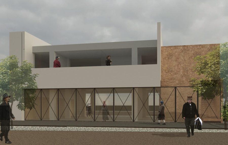 Render de la fachada posterior del local comunal