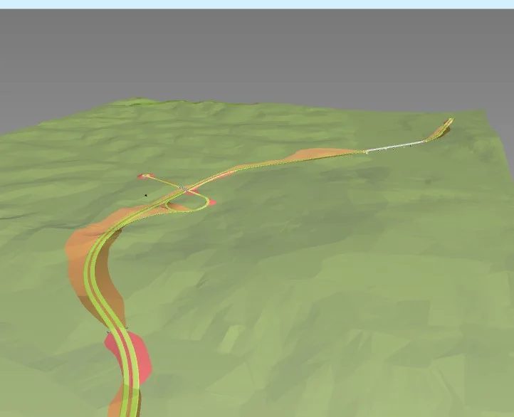 Modelo topográfico con trazo de carretera